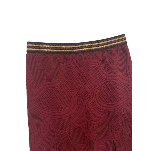 Medium Maeve Anthro Burgundy Elastic Waist Pull On Skirt Puffy Patterned Soft - Picture 3 of 5